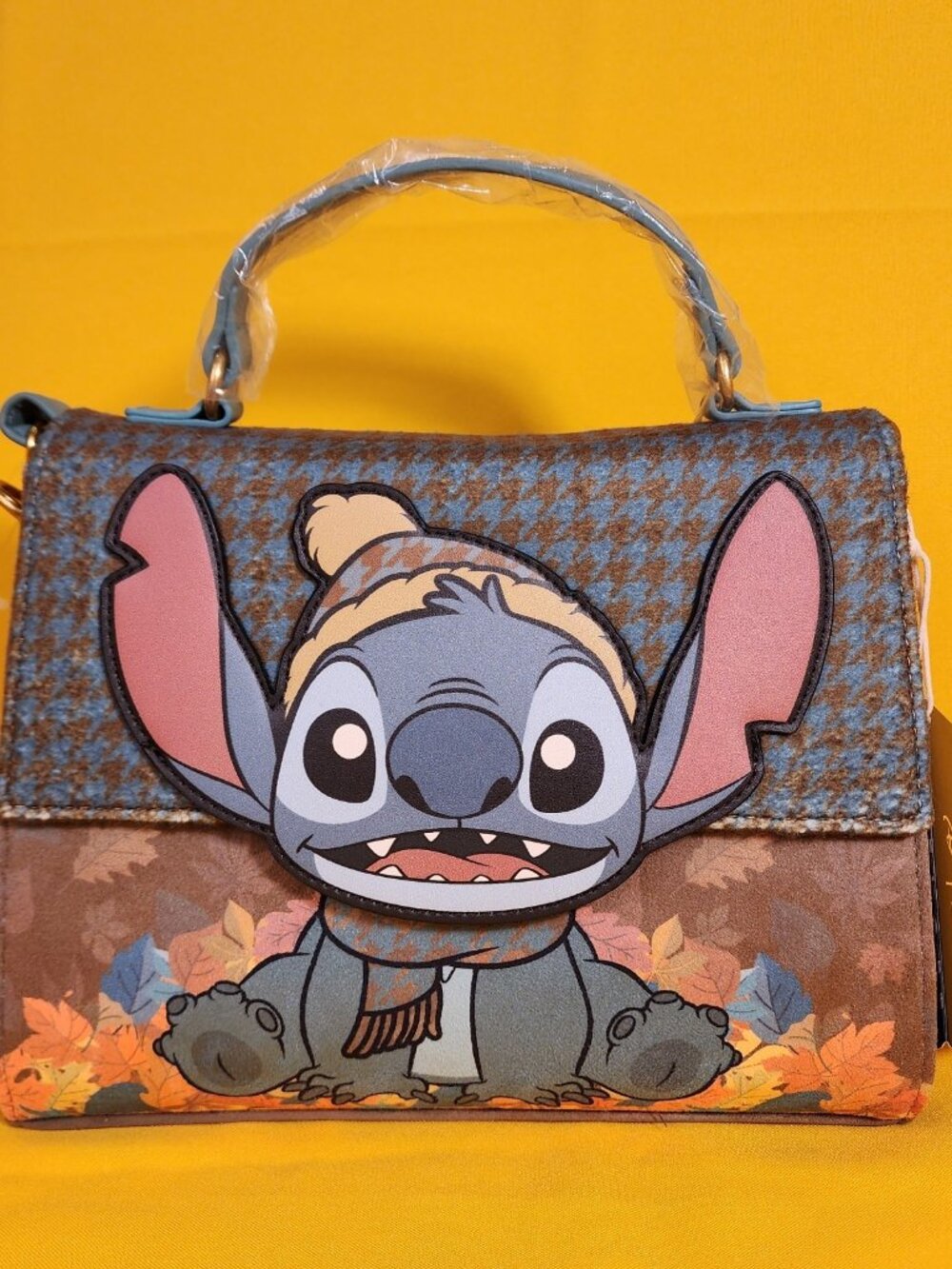 Disney Loungefly Lilo & Stitch Suede Autumn Fall Leaves Crossbody Handbag NEW